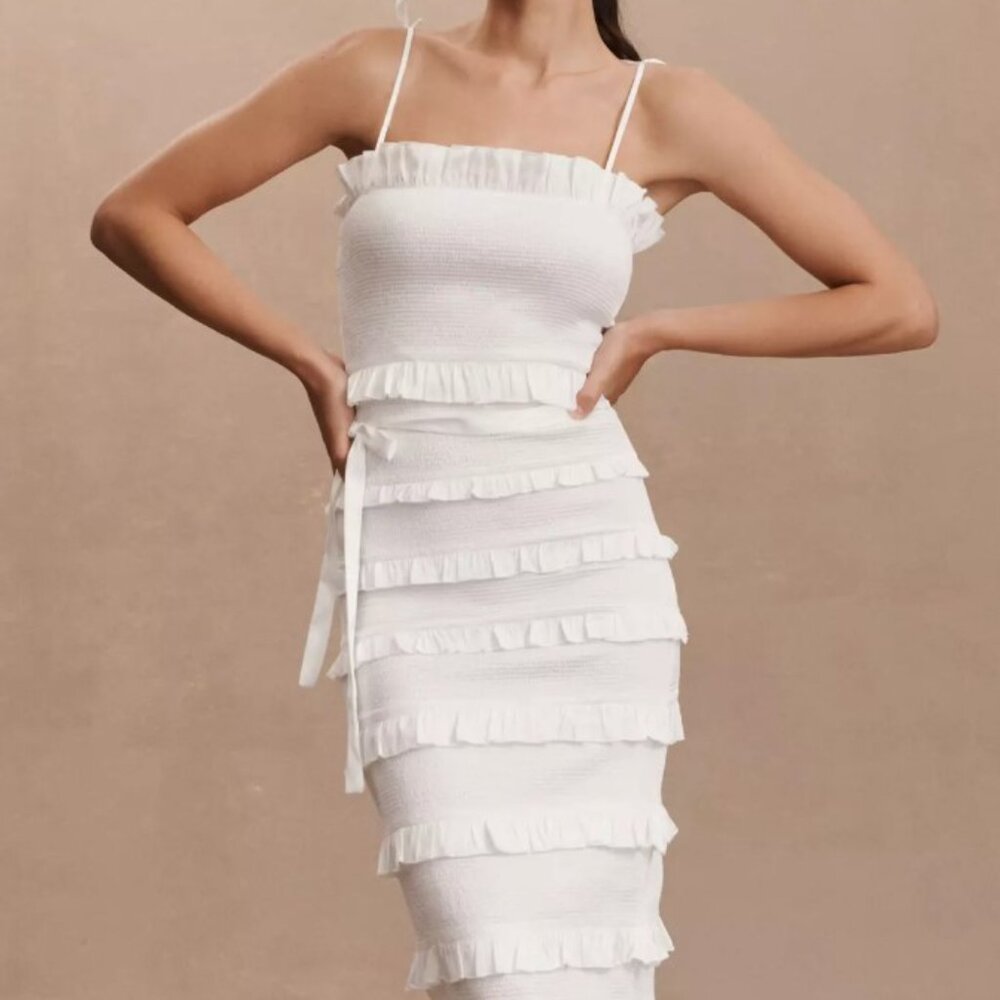 V. Chapman Lily Ruched & Ruffled Stretch Midi Dress SIZE 8